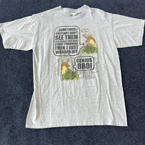 Funny Deer Hunting Shirt Mens Large Gray Graphic Genius Bro Novelty Tee Outdoor